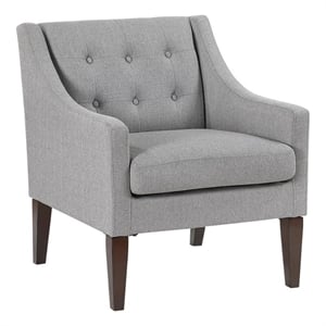 Pemberly Row Tufted Textured Fabric Accent Chair With Wood Legs in Gray