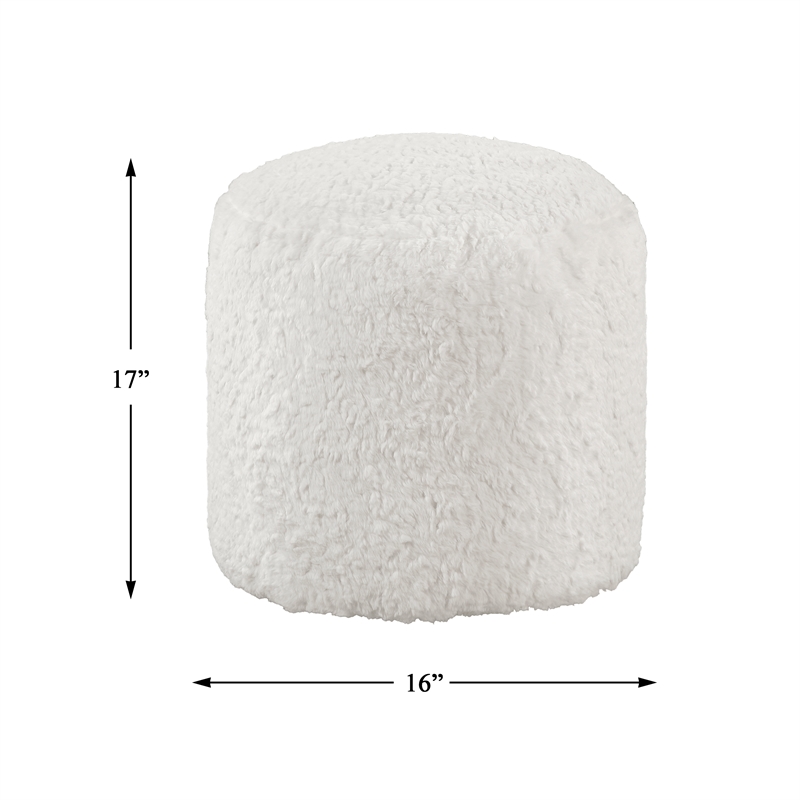 Pemberly Row Faux Fur Fabric Cylindrical Accent Pouf in Off White