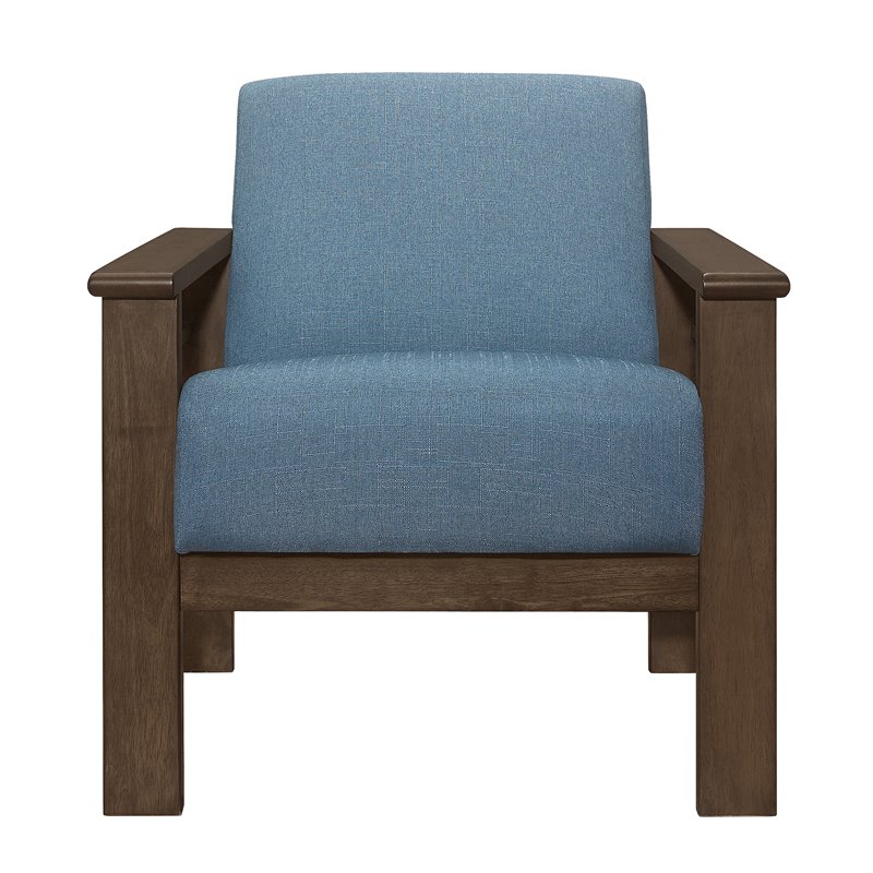 Pemberly Row Mid-Century Solid Wood and Fabric Accent Chair in Walnut & Blue