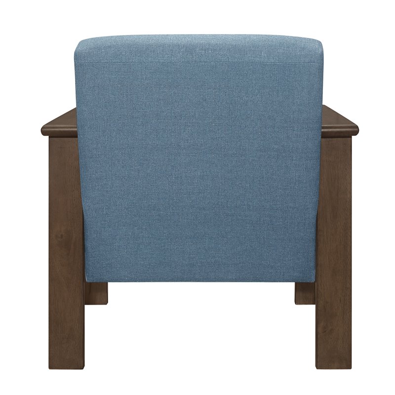 Pemberly Row Mid-Century Solid Wood and Fabric Accent Chair in Walnut & Blue