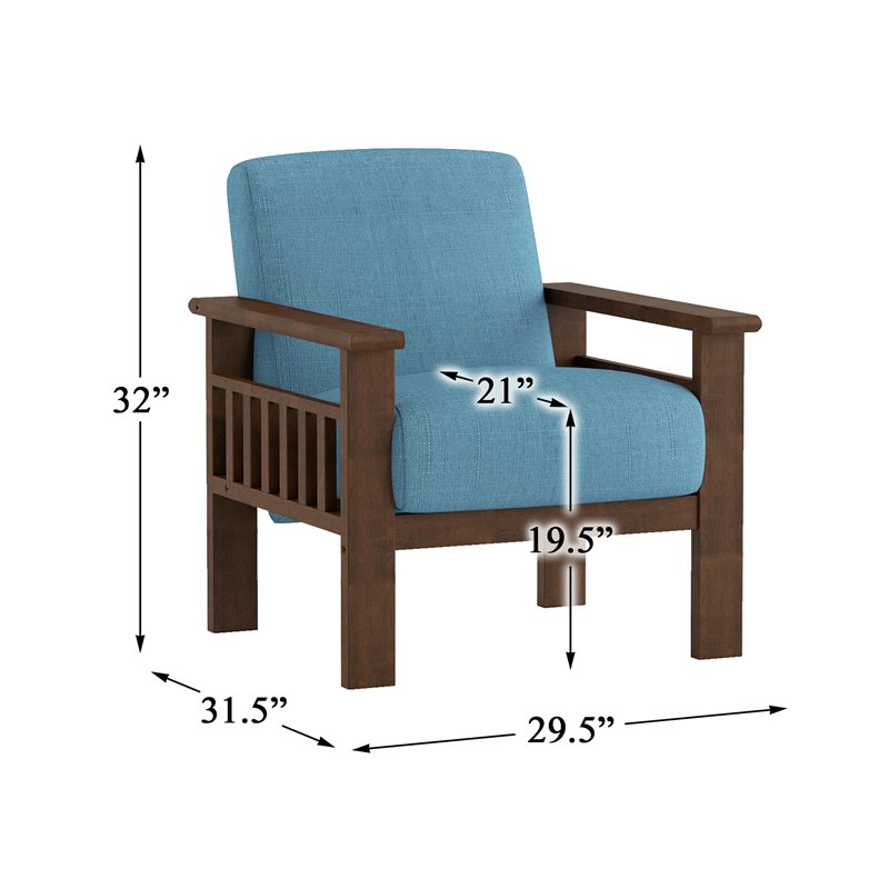 Pemberly Row Mid-Century Solid Wood and Fabric Accent Chair in Walnut & Blue