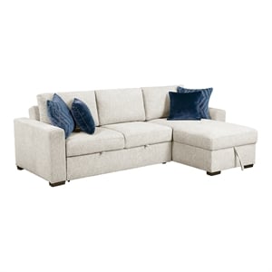Pemberly Row Microfiber 2-Pc Sectional Sleeper With Reversible Chaise in Beige