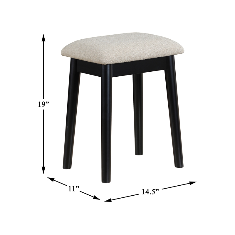 Pemberly Row LED-Lighted Vanity Dresser With Mirror and Stool in Black