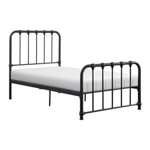 Pemberly Row Twin Metal Platform Bed With Traditional Accents in Dark Bronze