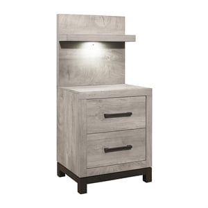 Pemberly Row Nightstand With LED Wall Panel and Power Outlet in Light Gray
