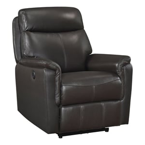 Pemberly Row Top-Grain Leather Power Reclining Chair With USB in Dark Brown