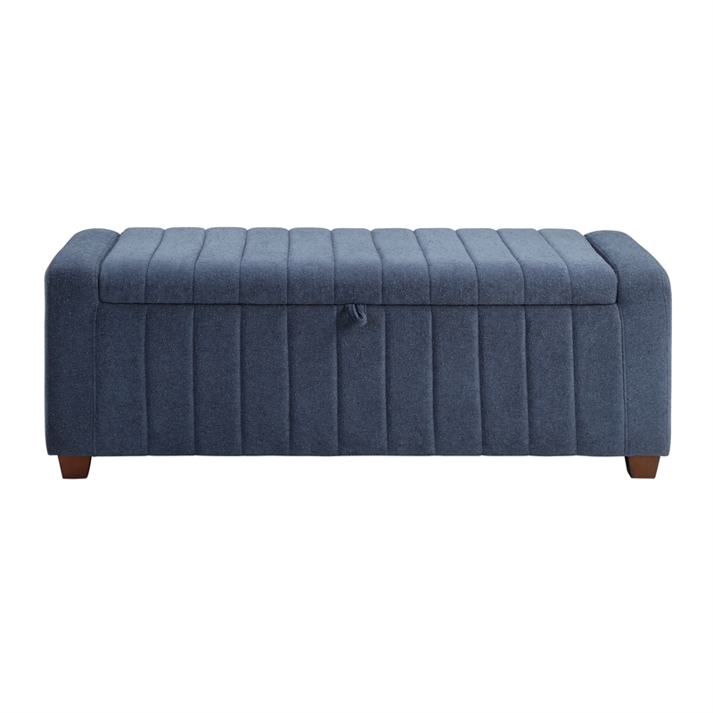 Pemberly Row Boucle Fabric Lift-Top Storage Bench With Wood Legs in Blue