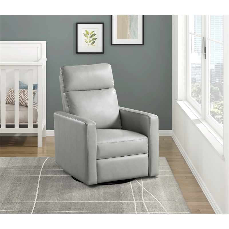 Pemberly Row Breathable Faux Leather Swivel Glider Reclining Chair in Smoke