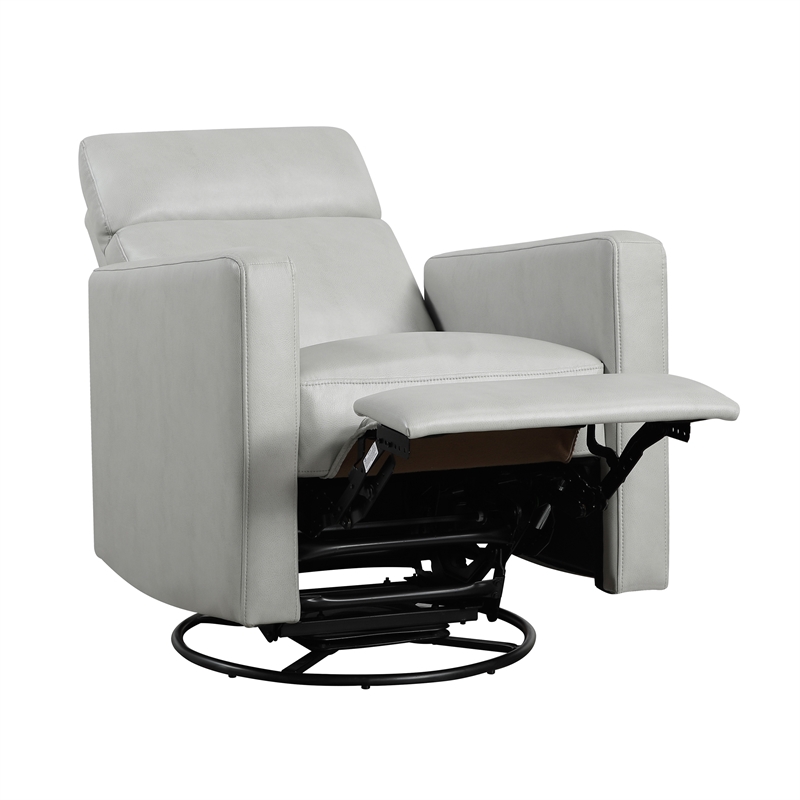 Pemberly Row Breathable Faux Leather Swivel Glider Reclining Chair in Smoke
