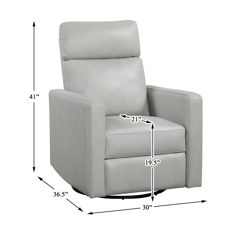 Pemberly Row Breathable Faux Leather Swivel Glider Reclining Chair in Smoke