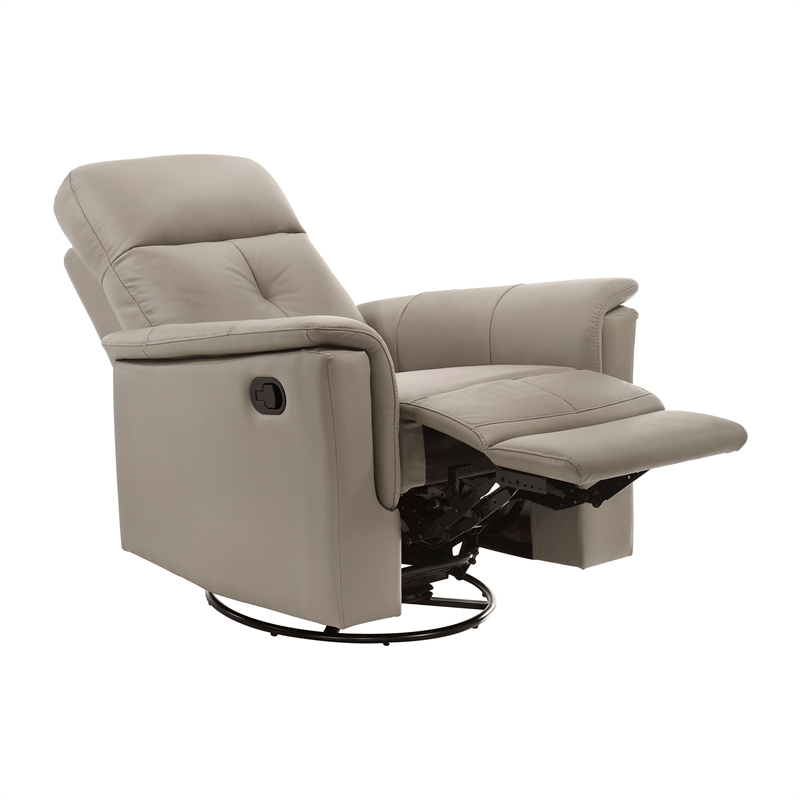 Pemberly Row Top-Grain Leather Swivel Glider Reclining Chair in Latte