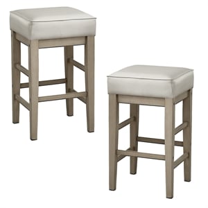Pemberly Row 26&quot Faux Leather Counter Height Stool in White (Set of 2)