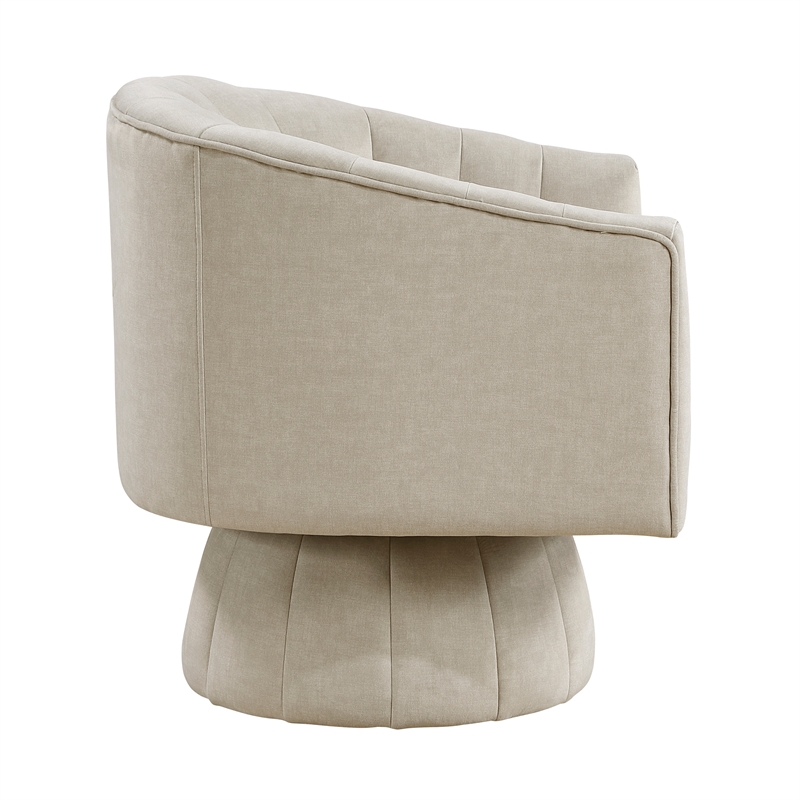 Pemberly Row Channel-Stitched Velvet Swivel Barrel Chair in Taupe