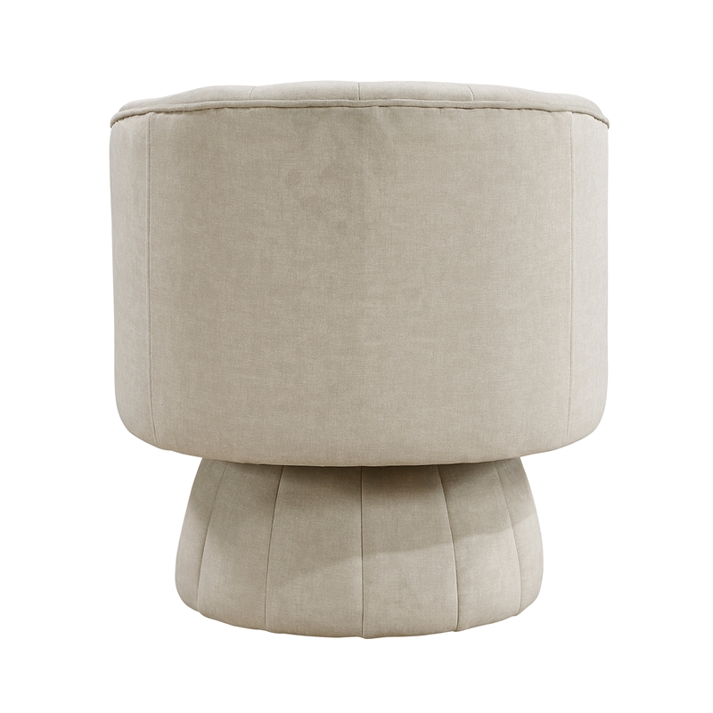 Pemberly Row Channel-Stitched Velvet Swivel Barrel Chair in Taupe