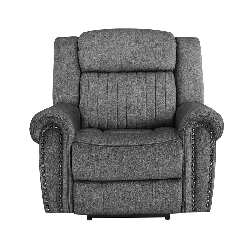 Pemberly Row Microfiber Power Reclining Chair With Nailhead Trim in Charcoal