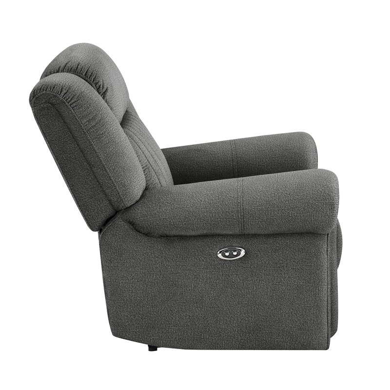 Pemberly Row Microfiber Power Reclining Chair With Nailhead Trim in Charcoal