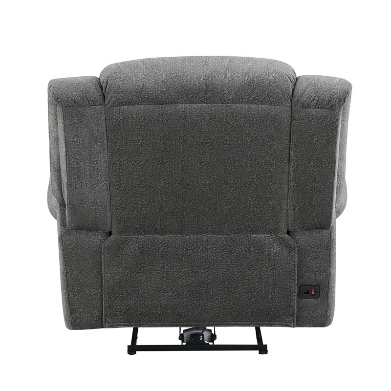 Pemberly Row Microfiber Power Reclining Chair With Nailhead Trim in Charcoal