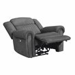 Pemberly Row Microfiber Power Reclining Chair With Nailhead Trim in Charcoal