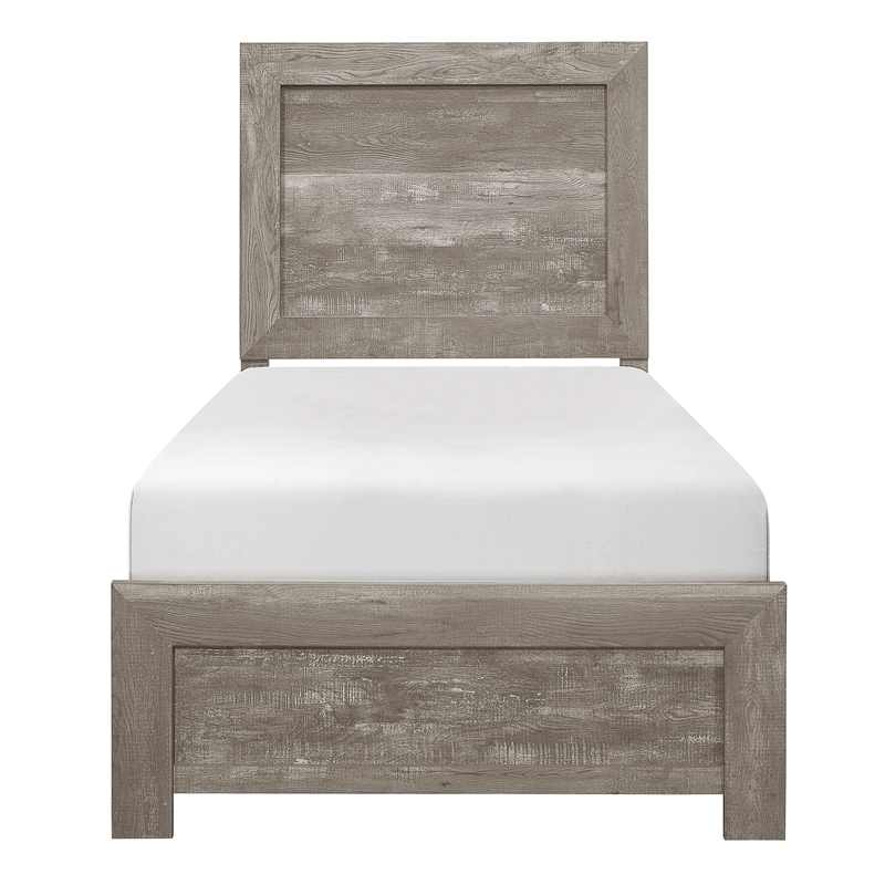 Pemberly Row Rustic Twin Panel Bed With Textured Wood-Look Finish in Gray