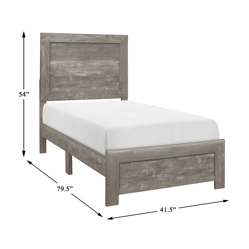 Pemberly Row Rustic Twin Panel Bed With Textured Wood-Look Finish in Gray