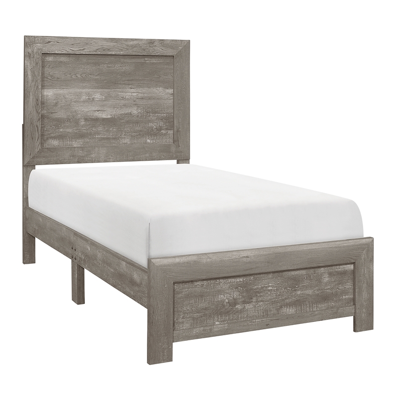Pemberly Row Rustic Twin Panel Bed With Textured Wood-Look Finish in Gray