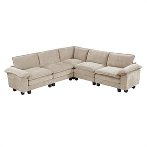 Pemberly Row Chenille 5-Piece Modular Sectional 300 lb Per Seat in Taupe