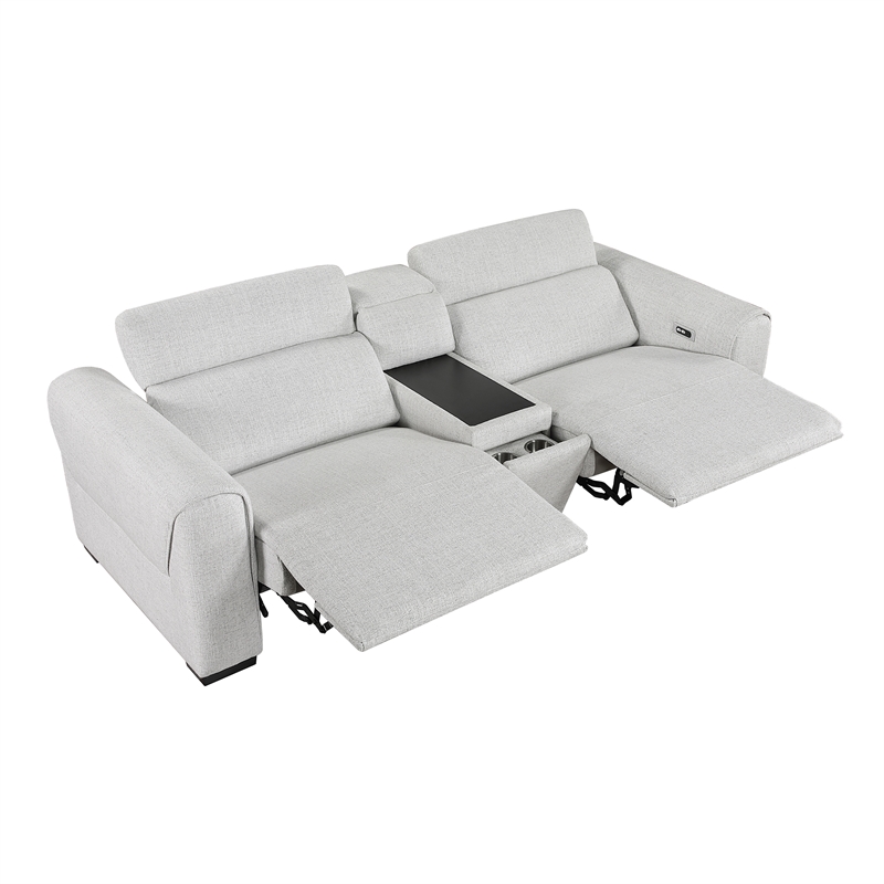 Pemberly Row Chenille Power Double Reclining Loveseat with Console in Cloud