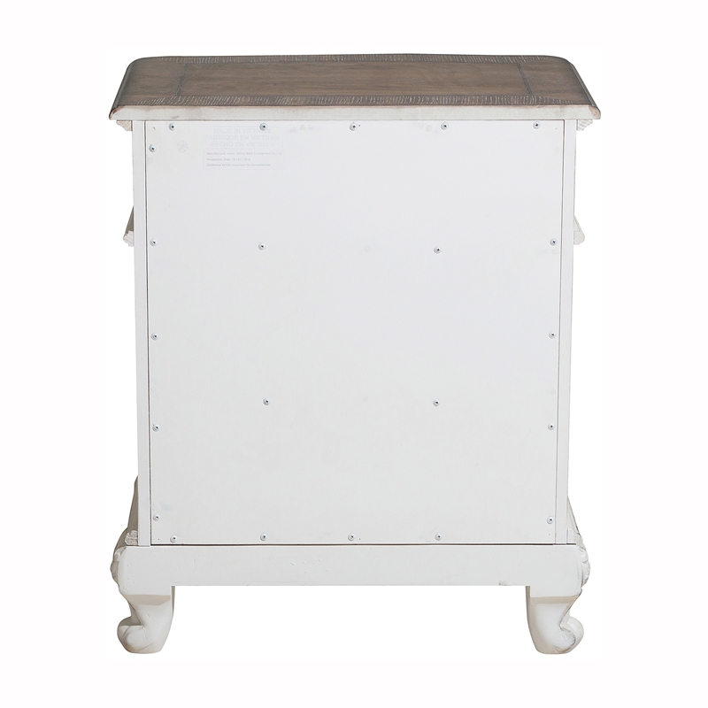 Pemberly Row 3-Drawer Wood Nightstand in Antique White with Gray Accents