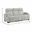 Pemberly Row Double Reclining Sofa with LED Drop-Down Table in Light Gray