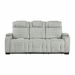 Pemberly Row Double Reclining Sofa with LED Drop-Down Table in Light Gray