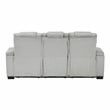 Pemberly Row Double Reclining Sofa with LED Drop-Down Table in Light Gray
