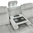 Pemberly Row Double Reclining Sofa with LED Drop-Down Table in Light Gray