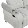 Pemberly Row Double Reclining Sofa with LED Drop-Down Table in Light Gray