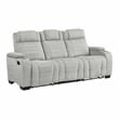 Pemberly Row Double Reclining Sofa with LED Drop-Down Table in Light Gray