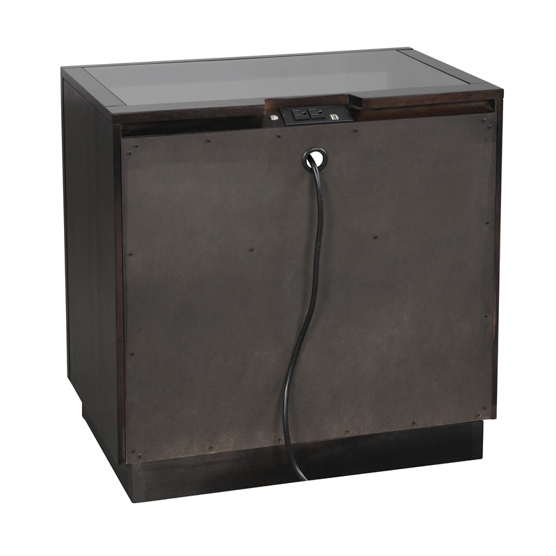 Pemberly Row 2-Drawer Glass Top Nightstand with LED and USB in Charcoal