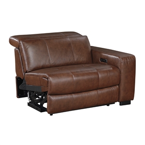 Pemberly Row Top-Grain Leather Power Right-Side Reclining Chair in Brown