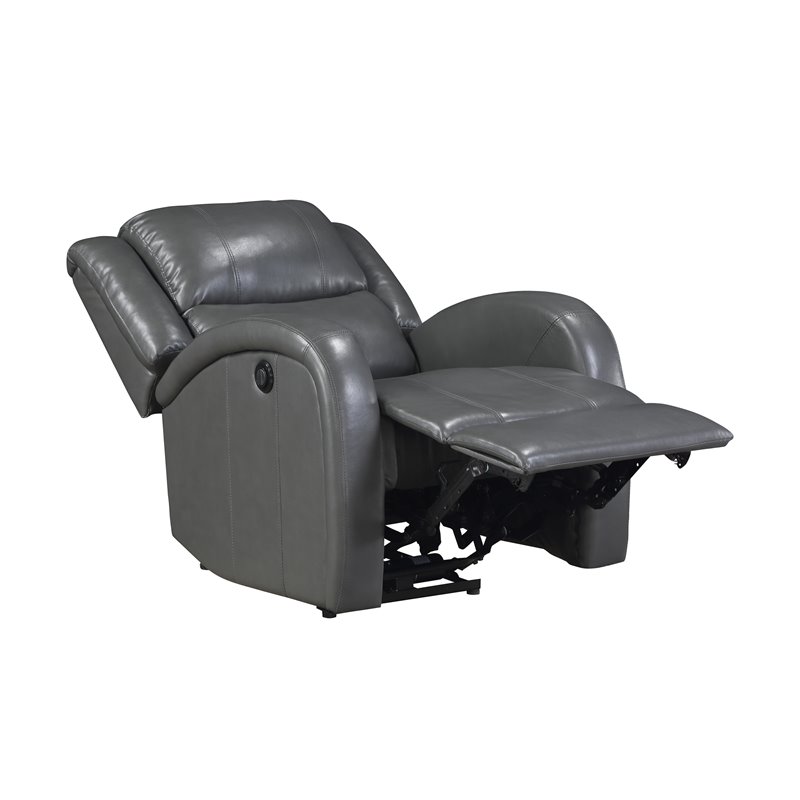 Pemberly Row Faux Leather Foam Over Pocket Coils Power Reclining Chair in Gray