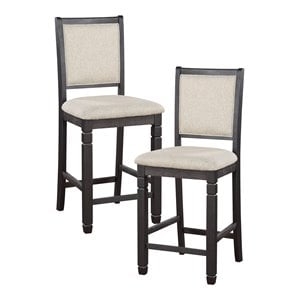 Pemberly Row 25.5&quot Fabric Seats Counter Height Chairs in Beige/Black (Set of 2)