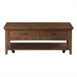 Pemberly Row Wood 2-Drawer Coffee Table with Shelf and Casters in Brown