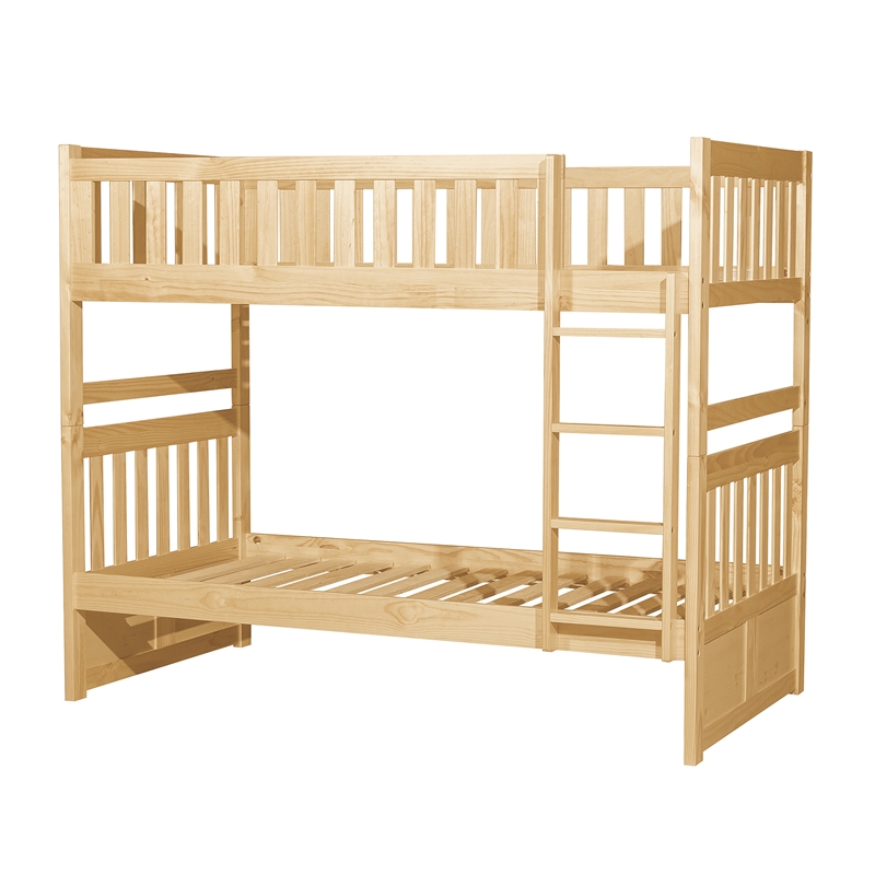 Pemberly Row Wood Twin Over Twin Bunk Bed 200 lb Per Bed in Natural Pine