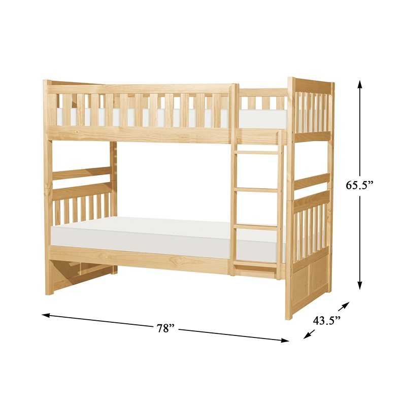 Pemberly Row Wood Twin Over Twin Bunk Bed 200 lb Per Bed in Natural Pine