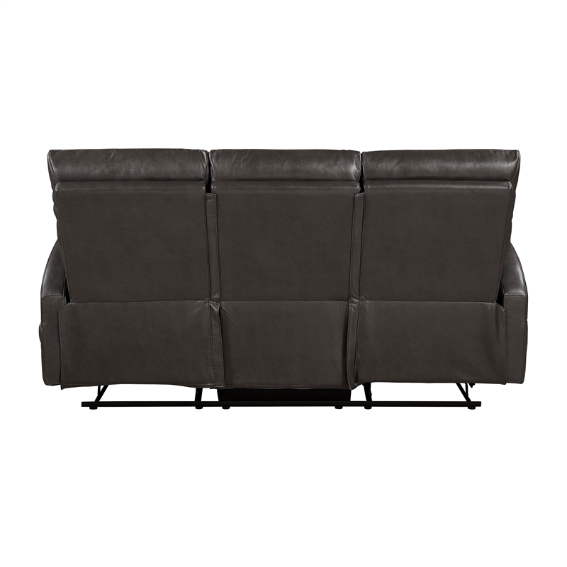 Pemberly Row Faux Leather Wall-Hugger Double Reclining Sofa in Espresso