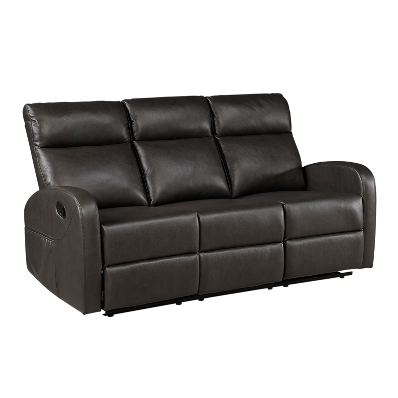 Pemberly Row Faux Leather Wall-Hugger Double Reclining Sofa in Espresso