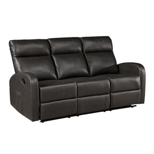 Pemberly Row Faux Leather Wall-Hugger Double Reclining Sofa in Espresso