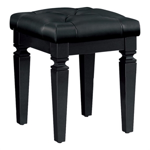 Pemberly Row Button-Tufted Faux Leather Vanity Stool with Foam Cushion in Black