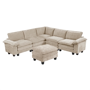 Pemberly Row Chenille 6-Pc Modular Sectional with Ottoman in Taupe