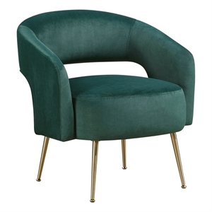 Pemberly Row Velvet Curved Accent Chair with Gold Metal Legs in Dark Green