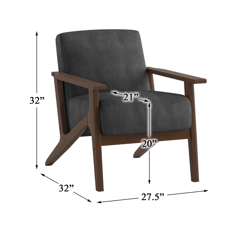 Pemberly Row Velvet Upholstered Accent Chair with Wood Arms in Dark Gray