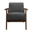 Pemberly Row Velvet Upholstered Accent Chair with Wood Arms in Dark Gray