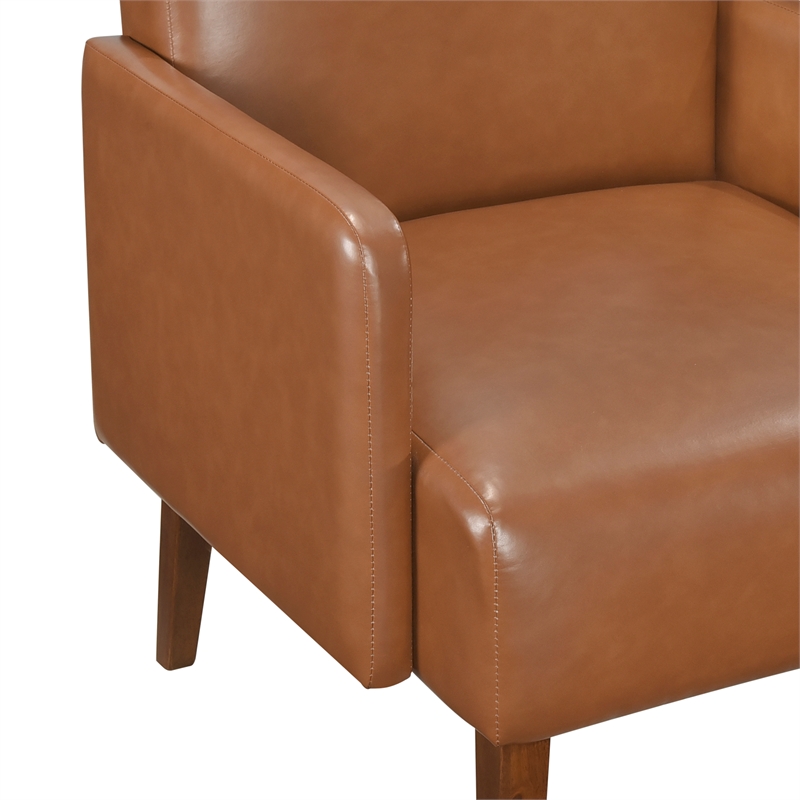 Pemberly Row Faux Leather Accent Chair with Walnut Legs in Matte Brown